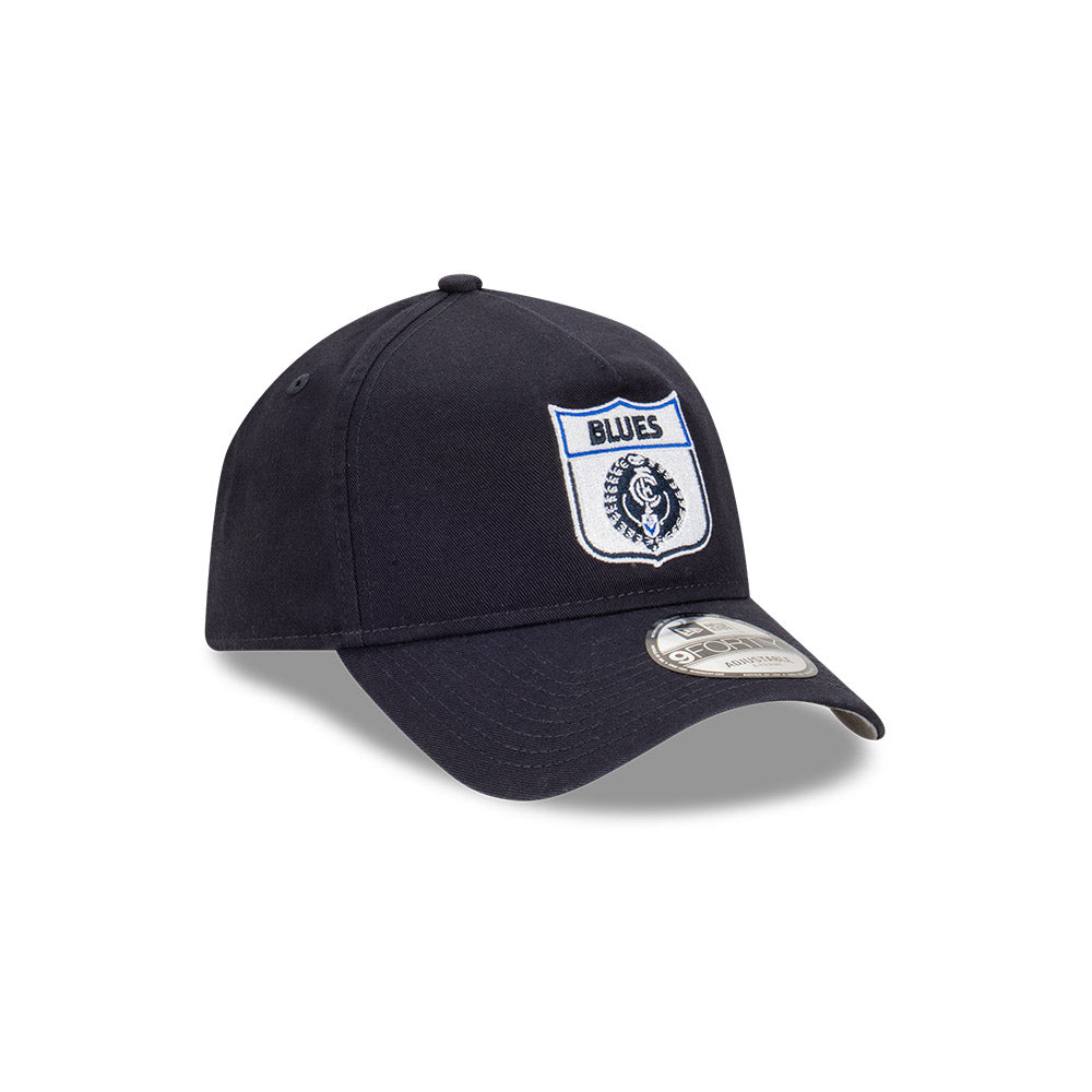 Carlton Blues Hat - Navy Retro 9Forty A-Frame AFL Snapback Cap - New Era